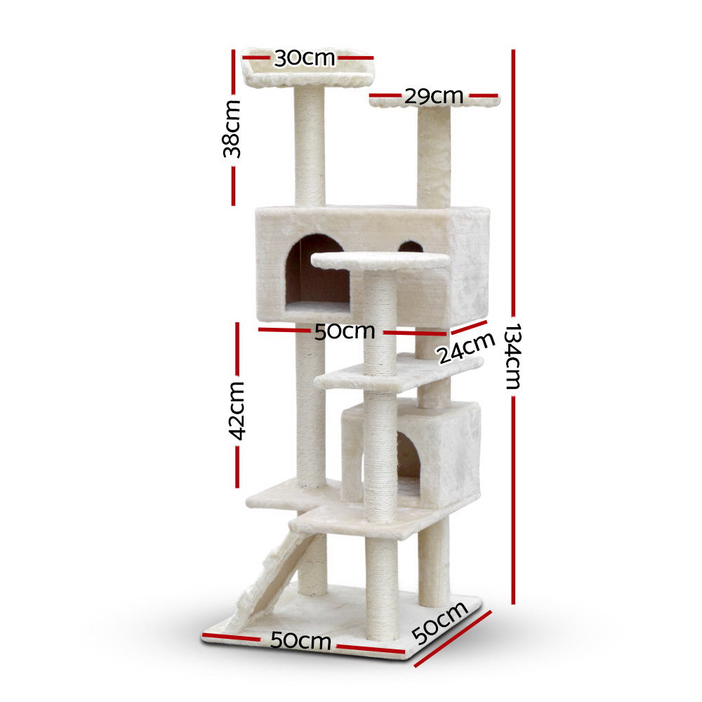 i.Pet Cat Tree 134cm Tower Scratching Post Scratcher Wood Condo House Bed Beige Big Bedding Australia