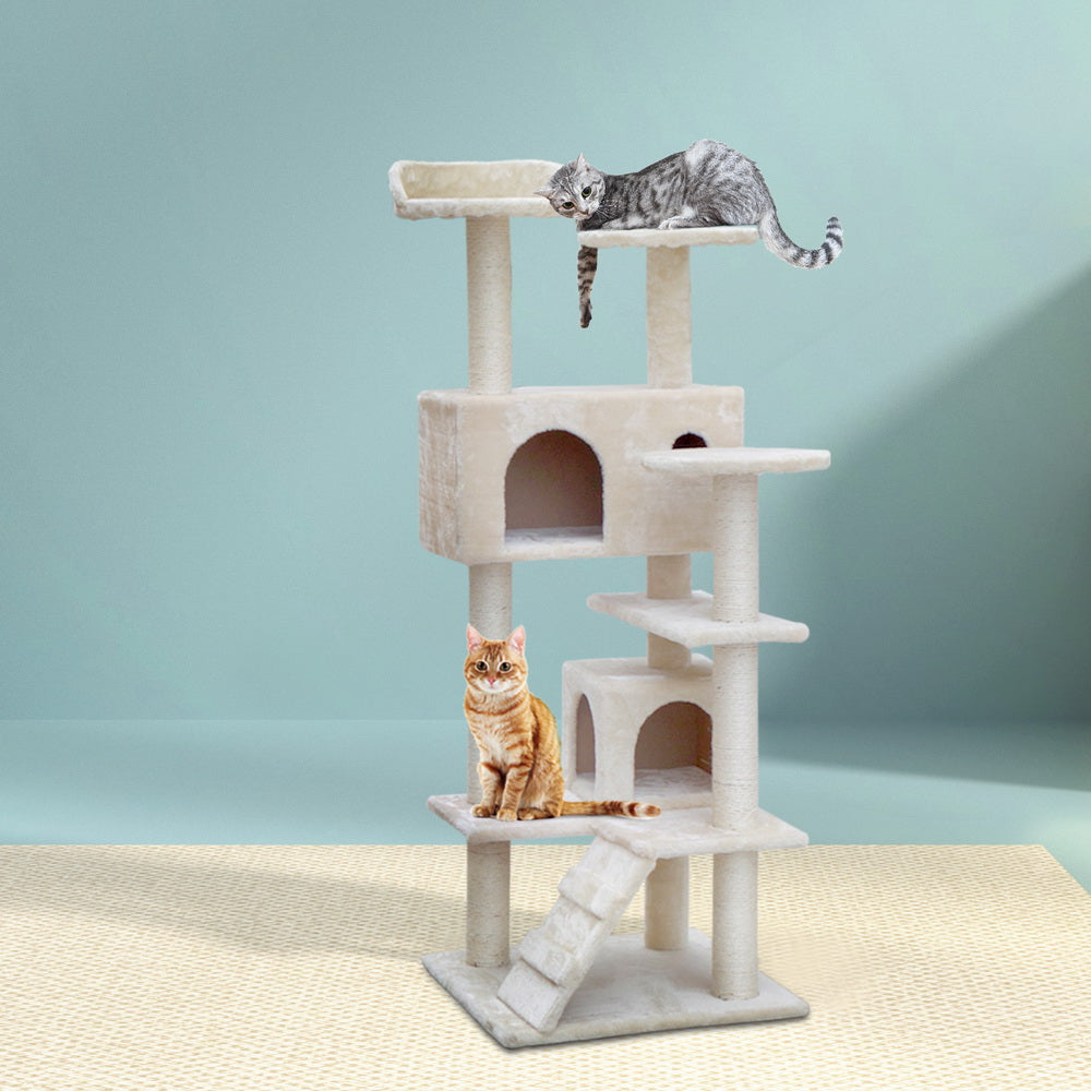 i.Pet Cat Tree 134cm Tower Scratching Post Scratcher Wood Condo House Bed Beige Big Bedding Australia