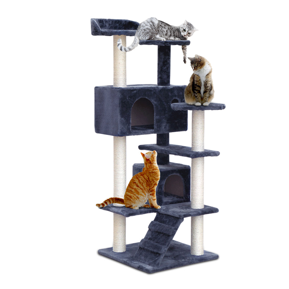 i.Pet Cat Tree 134cm Tower Scratching Post Scratcher Wood Condo House Bed Grey Big Bedding Australia