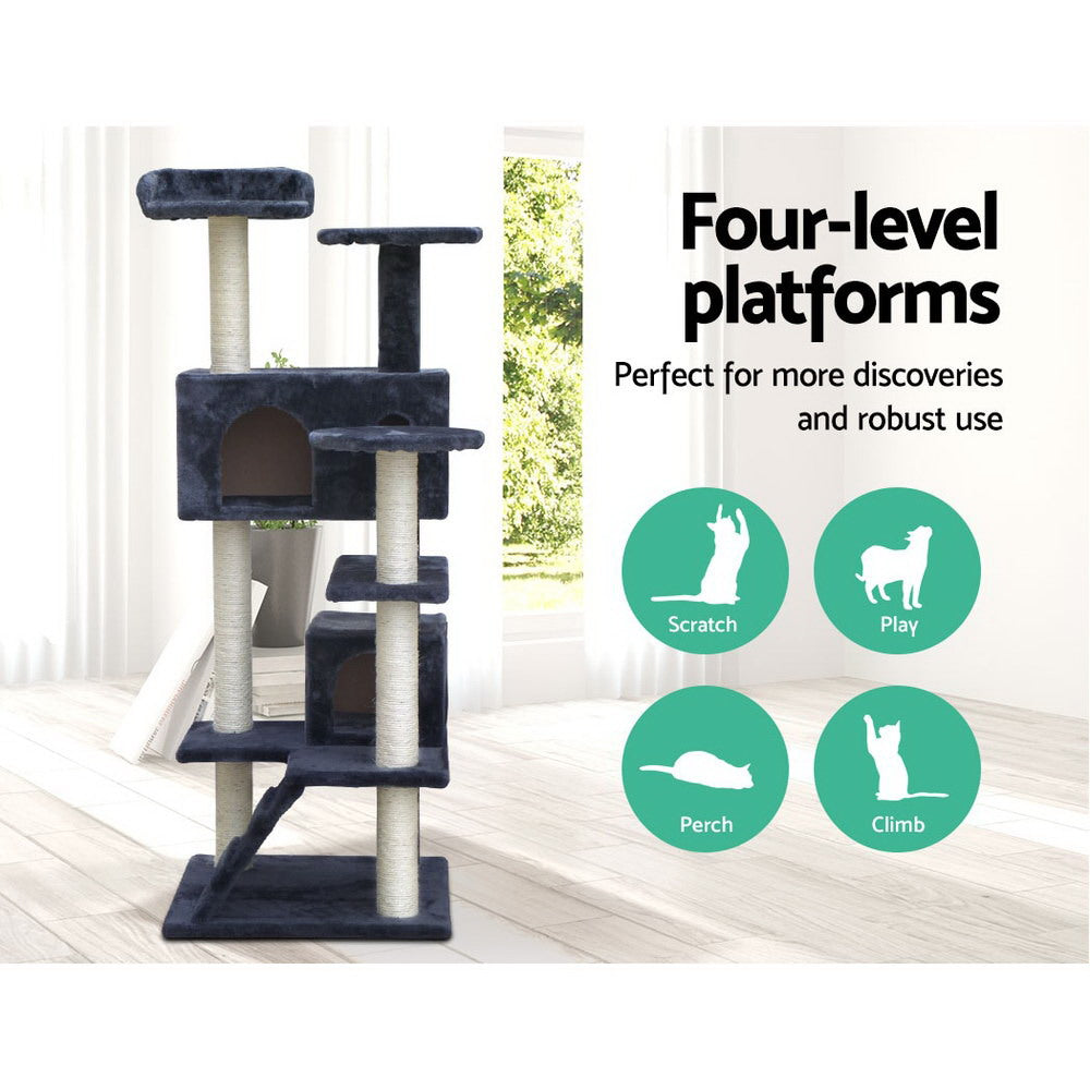 i.Pet Cat Tree 134cm Tower Scratching Post Scratcher Wood Condo House Bed Grey Big Bedding Australia