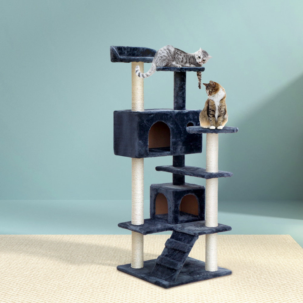 i.Pet Cat Tree 134cm Tower Scratching Post Scratcher Wood Condo House Bed Grey Big Bedding Australia