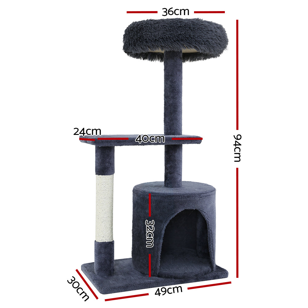 i.Pet Cat Tree 94cm Scratching Post Tower Scratcher Condo House Wood Trees Grey Big Bedding Australia