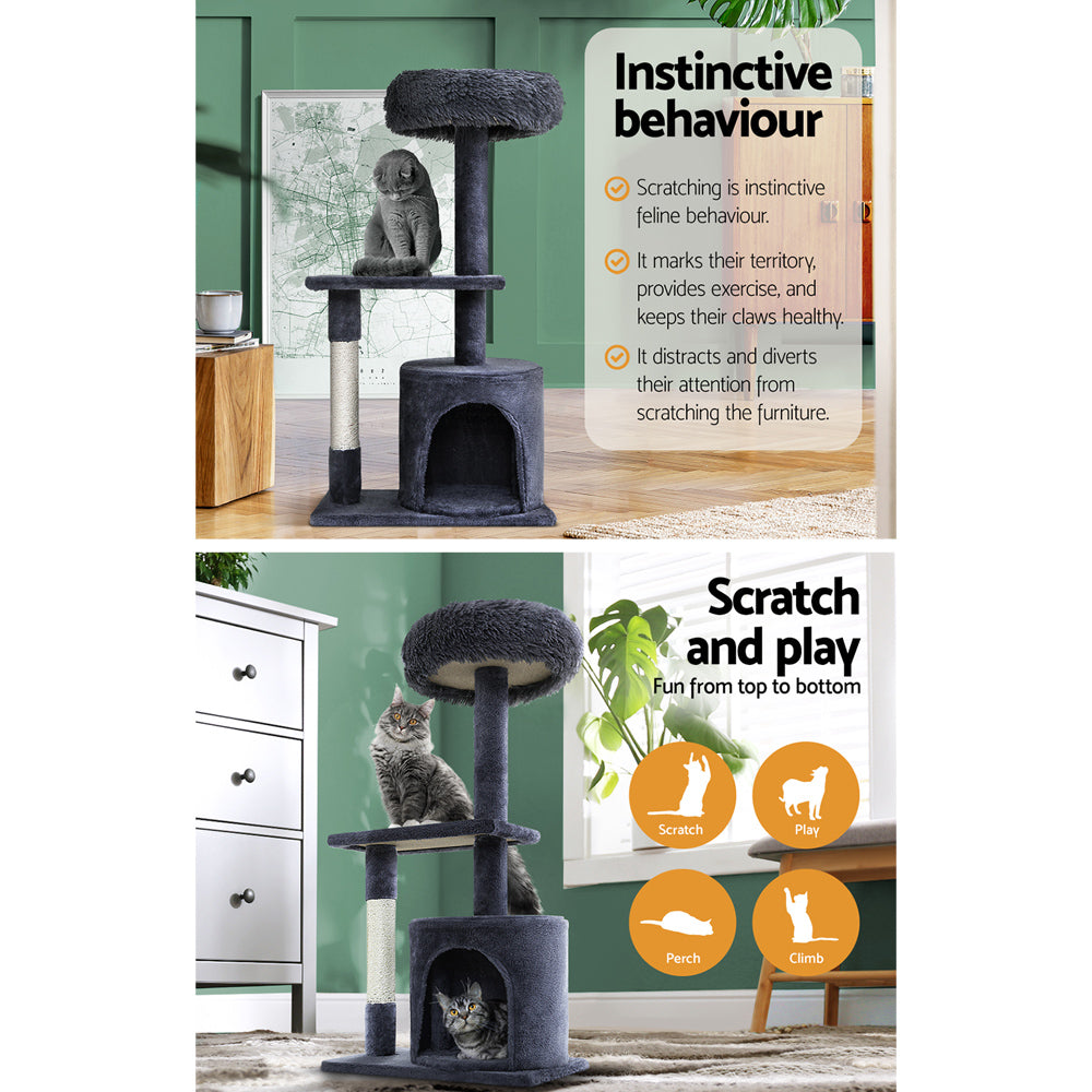 i.Pet Cat Tree 94cm Scratching Post Tower Scratcher Condo House Wood Trees Grey Big Bedding Australia