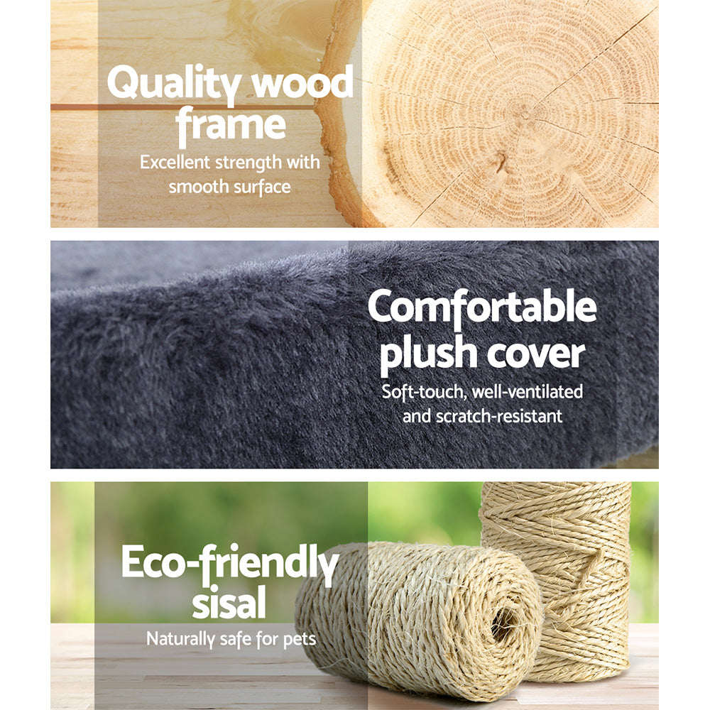 i.Pet Cat Tree 94cm Scratching Post Tower Scratcher Condo House Wood Trees Grey Big Bedding Australia