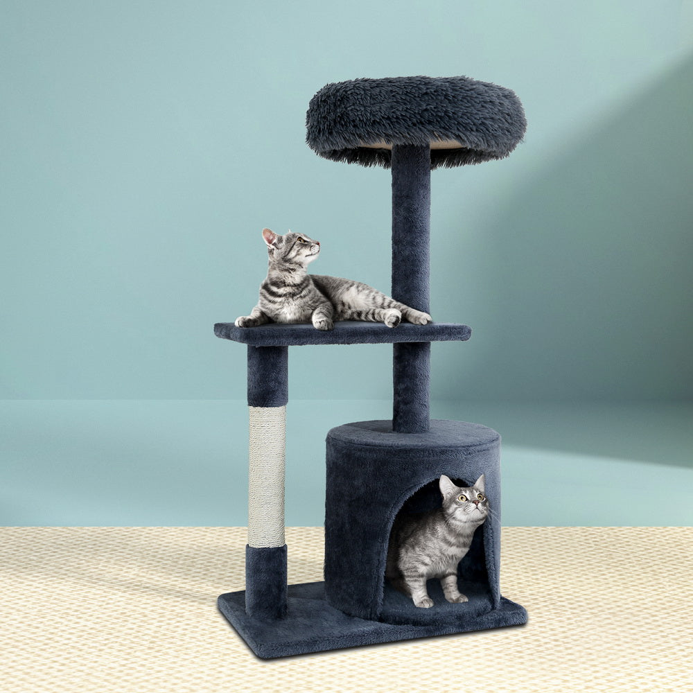 i.Pet Cat Tree 94cm Scratching Post Tower Scratcher Condo House Wood Trees Grey Big Bedding Australia