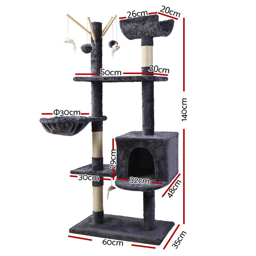 i.Pet Cat Tree 140cm Tower Scratching Post Scratcher Trees Toys Condo Bed Grey Big Bedding Australia
