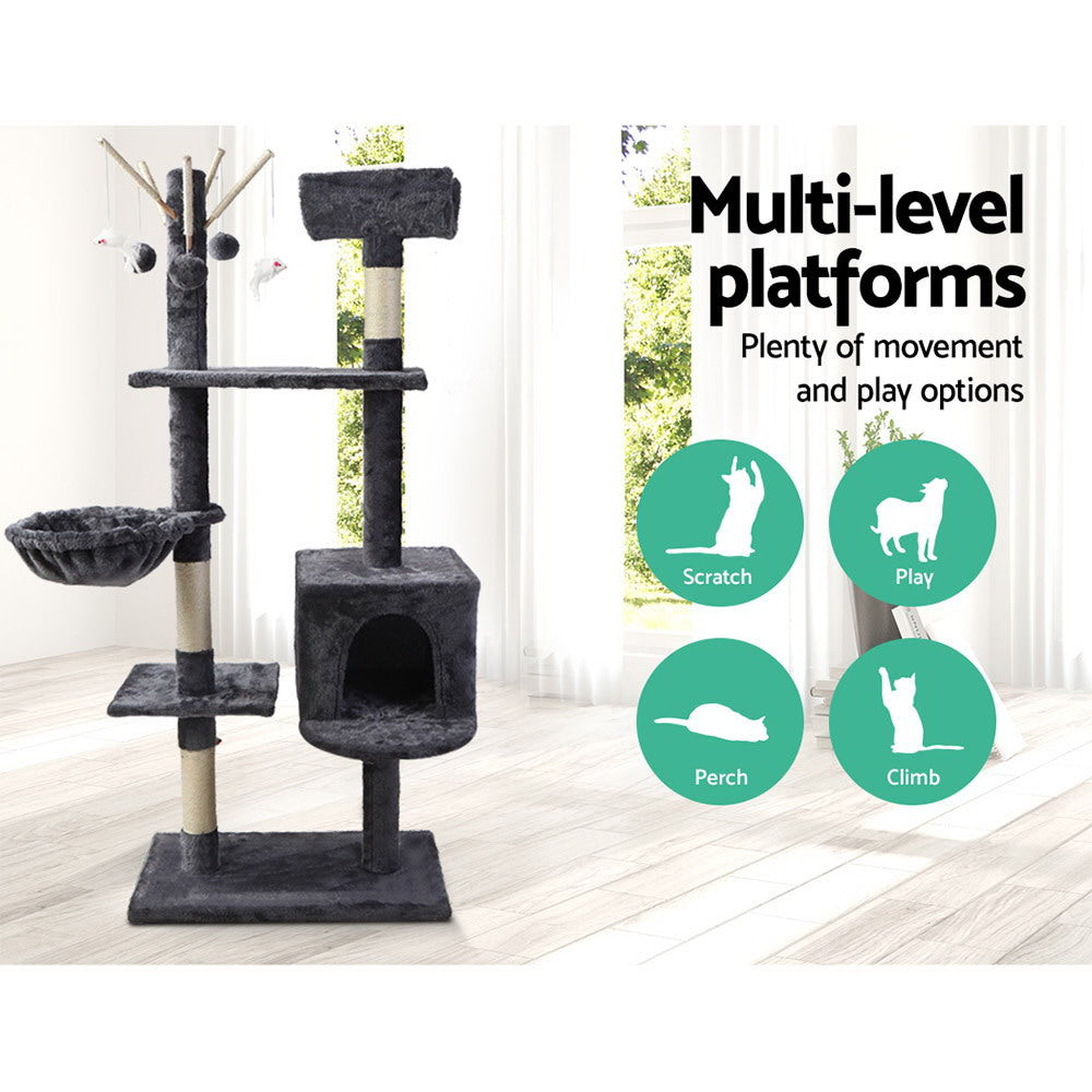 i.Pet Cat Tree 140cm Tower Scratching Post Scratcher Trees Toys Condo Bed Grey Big Bedding Australia