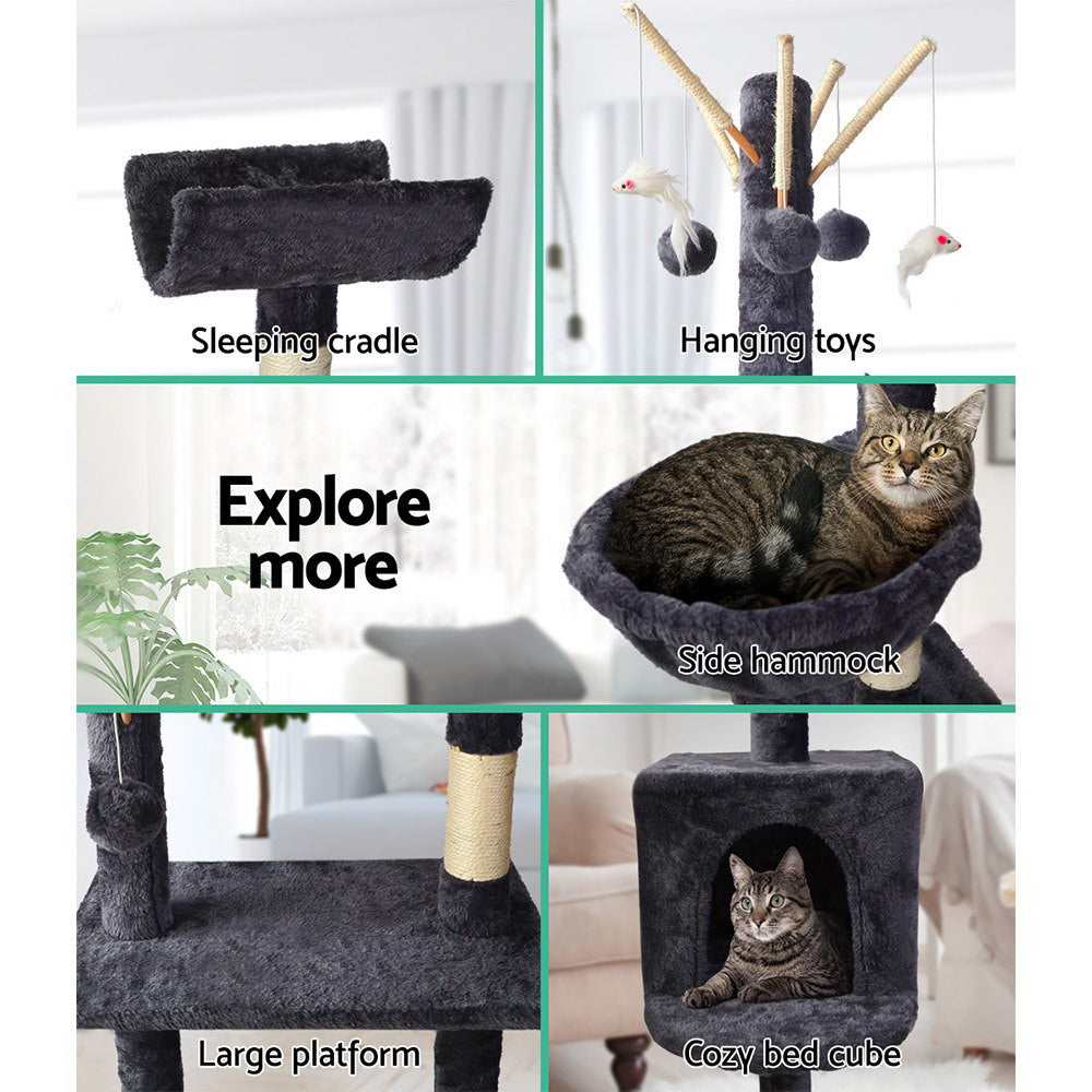 i.Pet Cat Tree 140cm Tower Scratching Post Scratcher Trees Toys Condo Bed Grey Big Bedding Australia