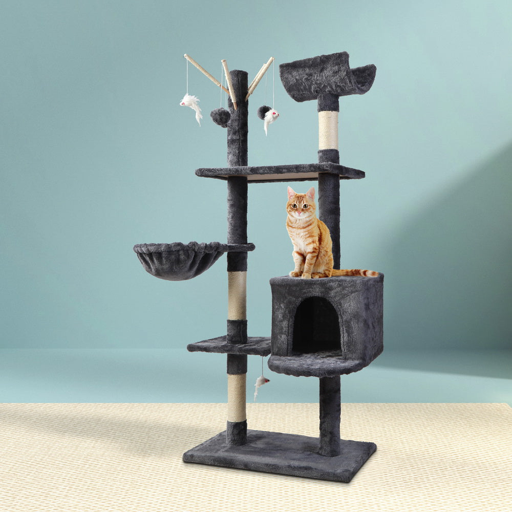 i.Pet Cat Tree 140cm Tower Scratching Post Scratcher Trees Toys Condo Bed Grey Big Bedding Australia