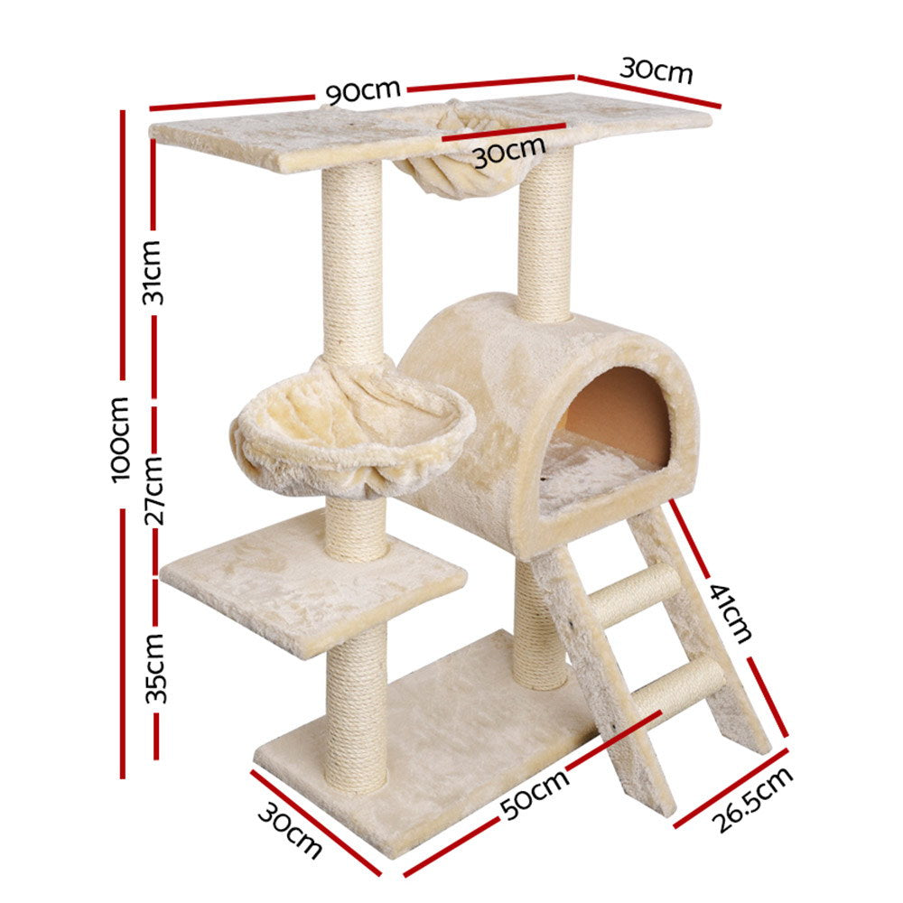 i.Pet Cat Tree 100cm Tower Scratching Post Scratcher Condo House Trees Bed Beige Big Bedding Australia