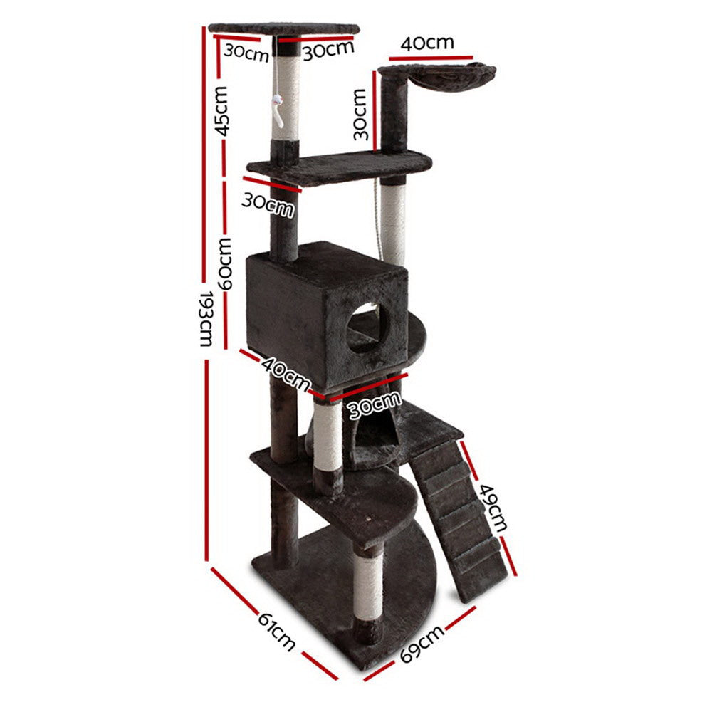 i.Pet Cat Tree 193cm Tower Scratching Post Scratcher Condo House Trees Grey Big Bedding Australia