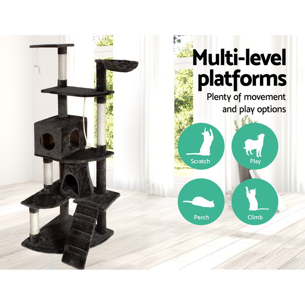 i.Pet Cat Tree 193cm Tower Scratching Post Scratcher Condo House Trees Grey Big Bedding Australia