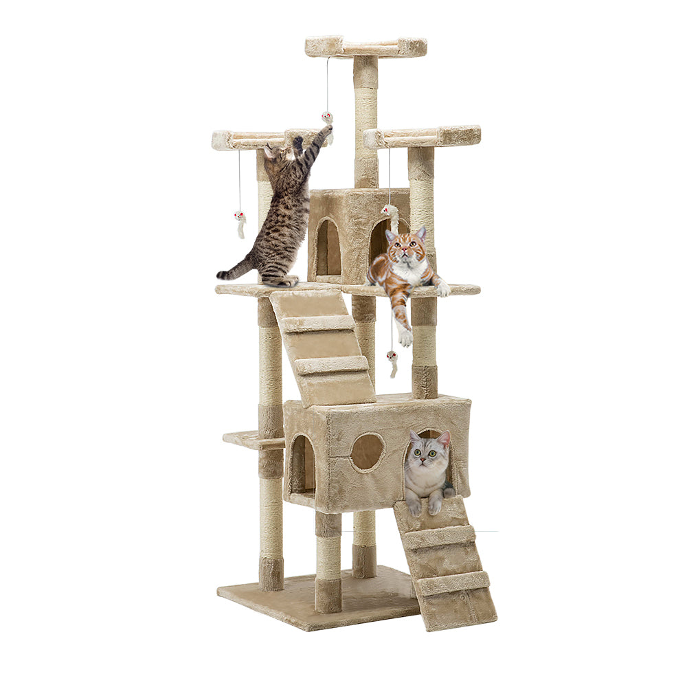 i.Pet Cat Tree 180cm Tower Scratching Post Scratcher Wood Condo House Toys Beige Big Bedding Australia