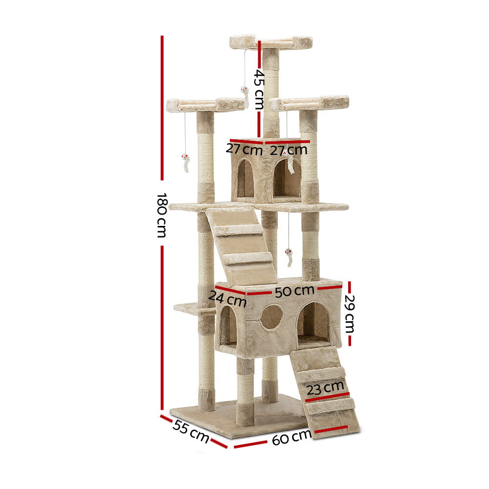 i.Pet Cat Tree 180cm Tower Scratching Post Scratcher Wood Condo House Toys Beige Big Bedding Australia