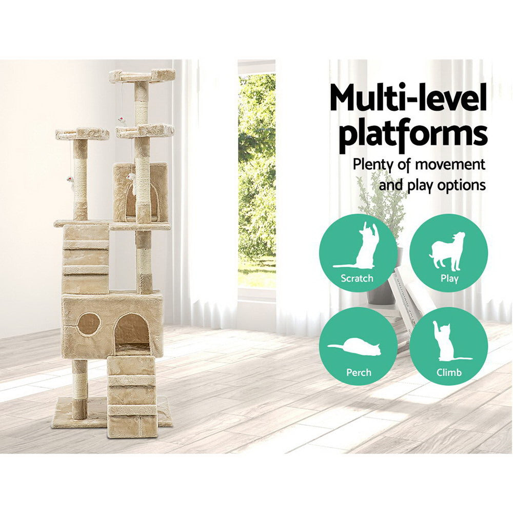 i.Pet Cat Tree 180cm Tower Scratching Post Scratcher Wood Condo House Toys Beige Big Bedding Australia