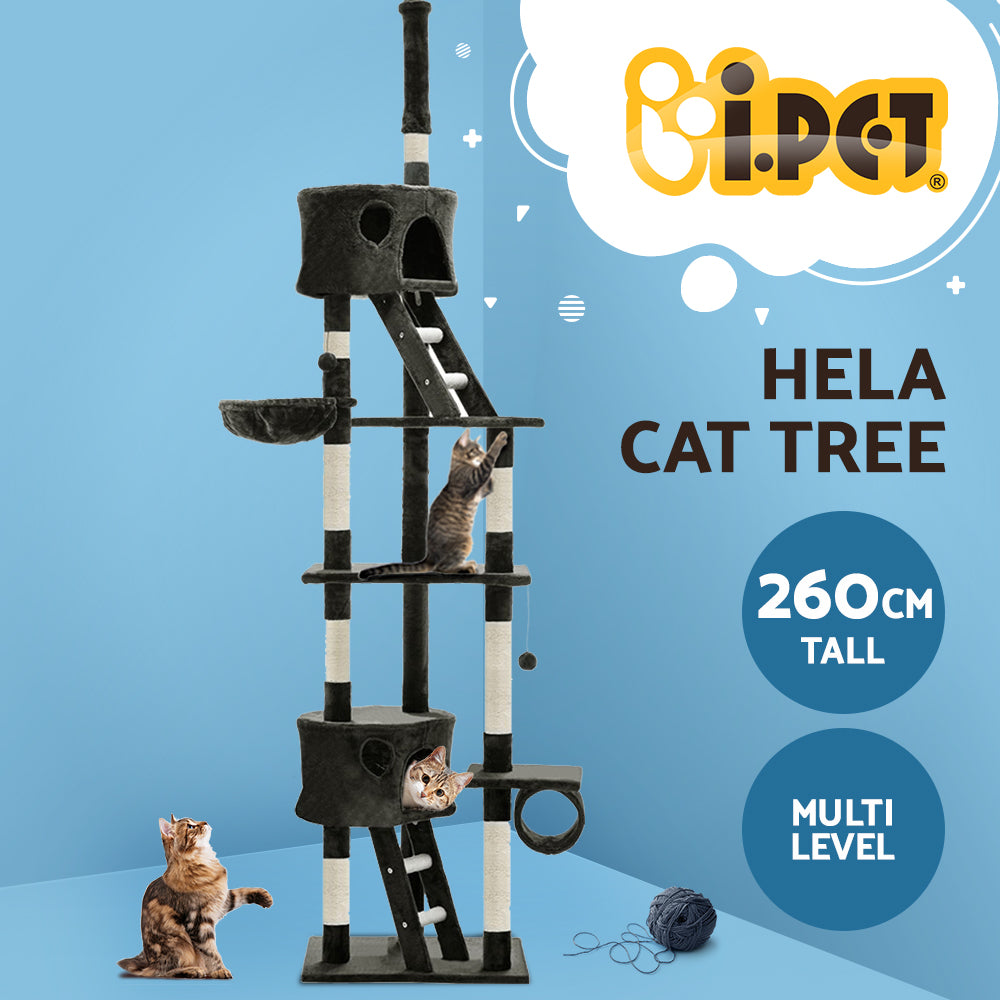 i.Pet Cat Tree 260cm Tower Scratching Post Scratcher Condo House Trees Grey Big Bedding Australia