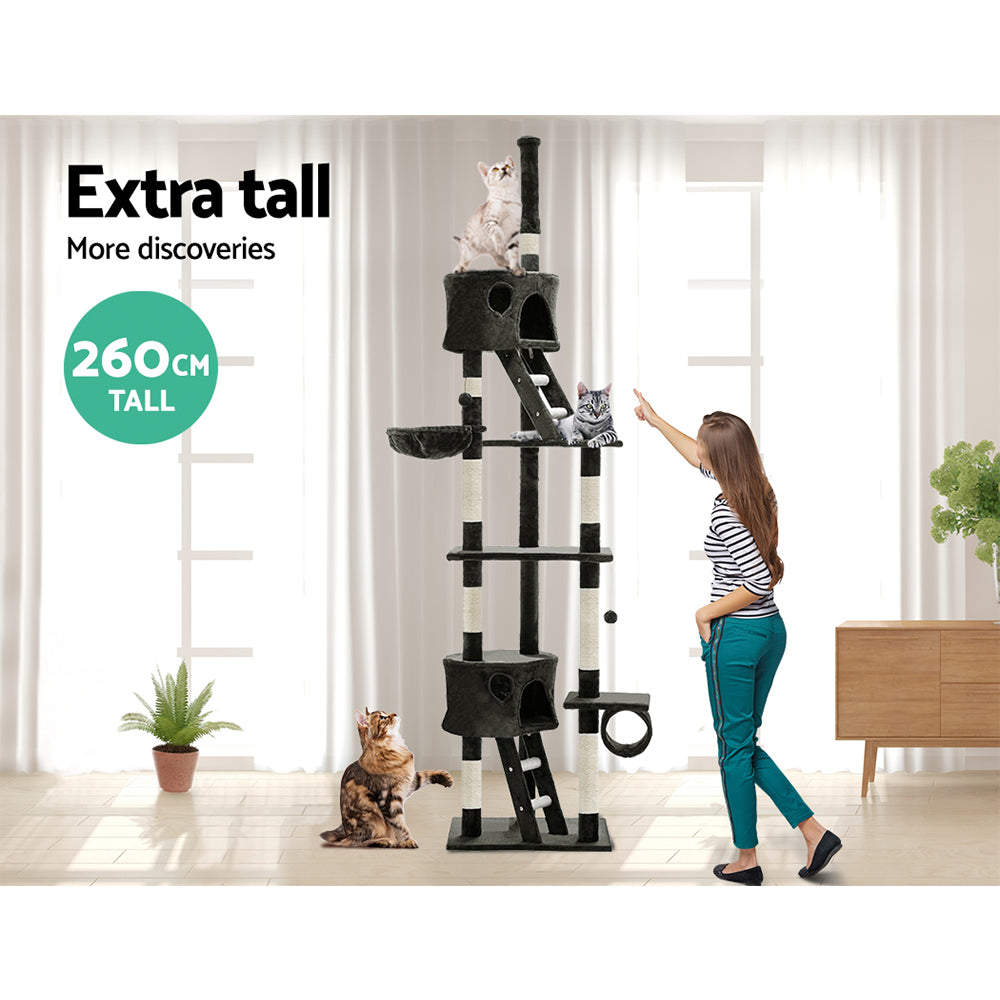 i.Pet Cat Tree 260cm Tower Scratching Post Scratcher Condo House Trees Grey Big Bedding Australia