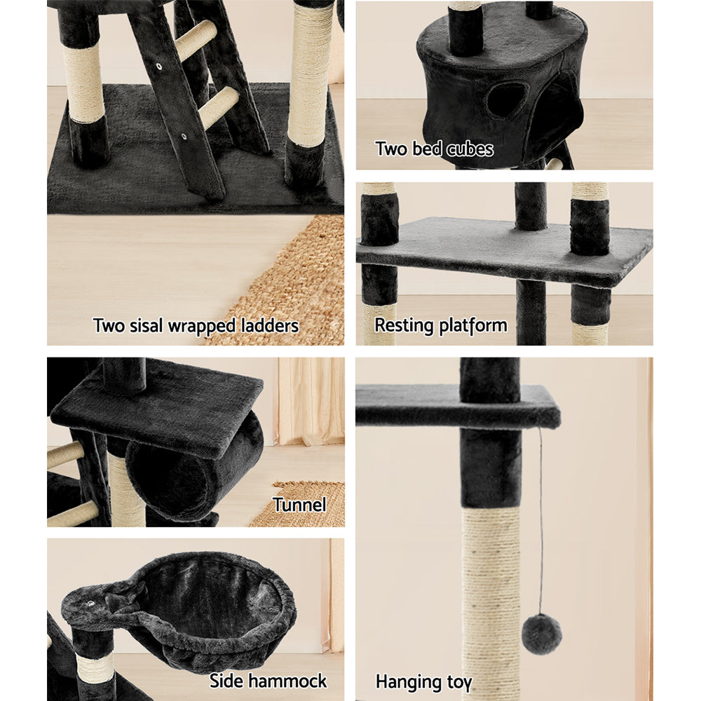 i.Pet Cat Tree 260cm Tower Scratching Post Scratcher Condo House Trees Grey Big Bedding Australia