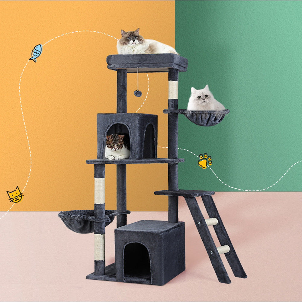 i.Pet Cat Tree Tower Scratching Post Scratcher 138cm Trees Condo House Grey Big Bedding Australia