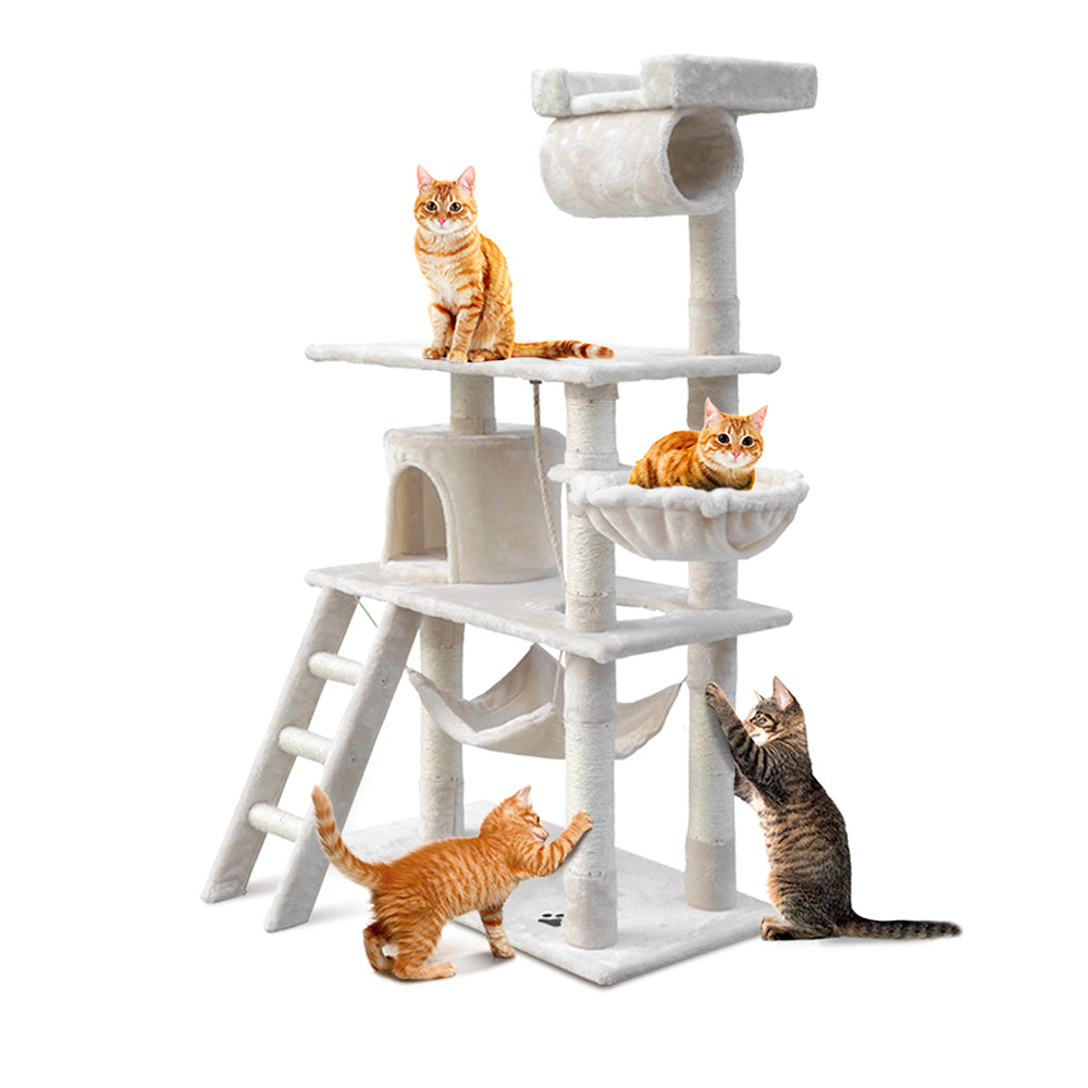 i.Pet Cat Tree 141cm Tower Scratching Post Scratcher Condo Wood House Bed Beige Big Bedding Australia