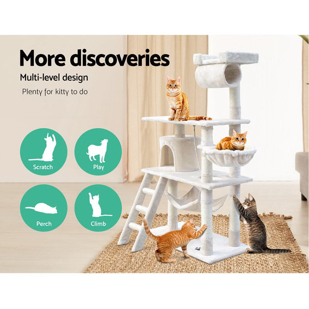 i.Pet Cat Tree 141cm Tower Scratching Post Scratcher Condo Wood House Bed Beige Big Bedding Australia