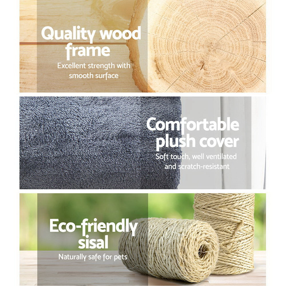 i.Pet Cat Tree 141cm Tower Scratching Post Scratcher Condo Wood House Bed Grey Big Bedding Australia