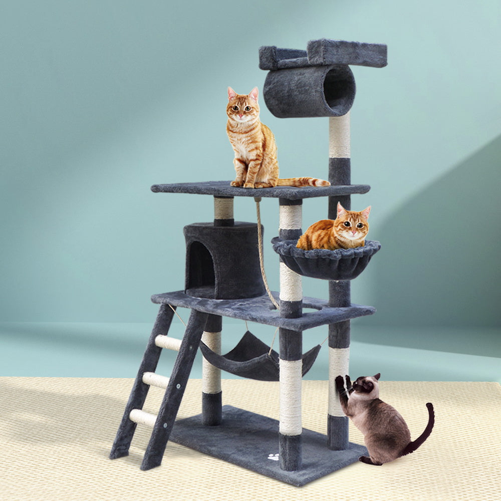 i.Pet Cat Tree 141cm Tower Scratching Post Scratcher Condo Wood House Bed Grey Big Bedding Australia