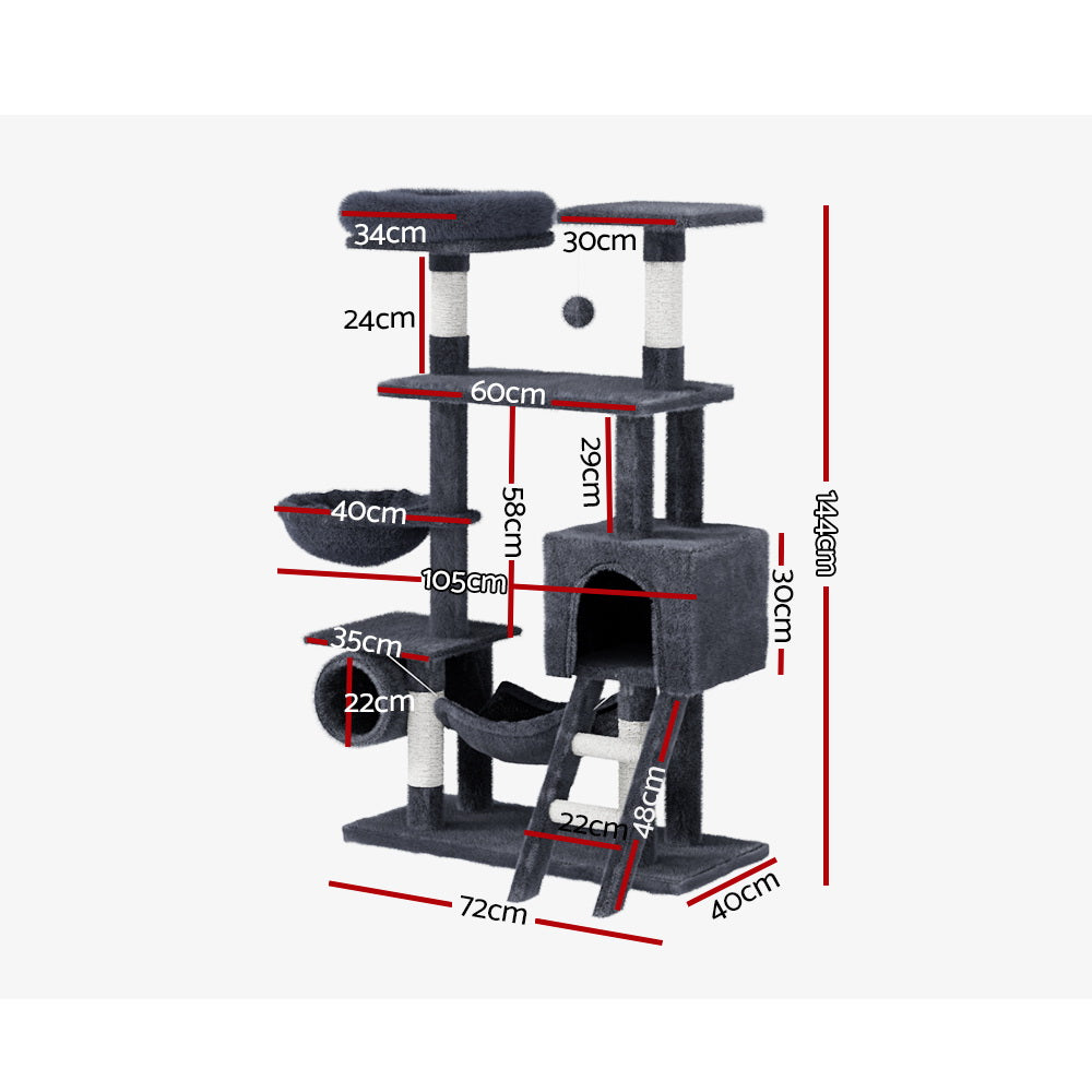 i.Pet Cat Tree 144cm Tower Scratching Post Scratcher Wood Condo Toys House Bed Big Bedding Australia