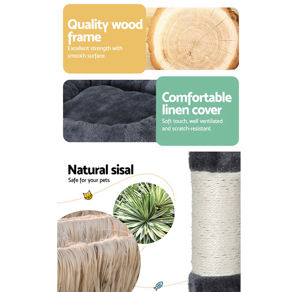 i.Pet Cat Tree 144cm Tower Scratching Post Scratcher Wood Condo Toys House Bed Big Bedding Australia