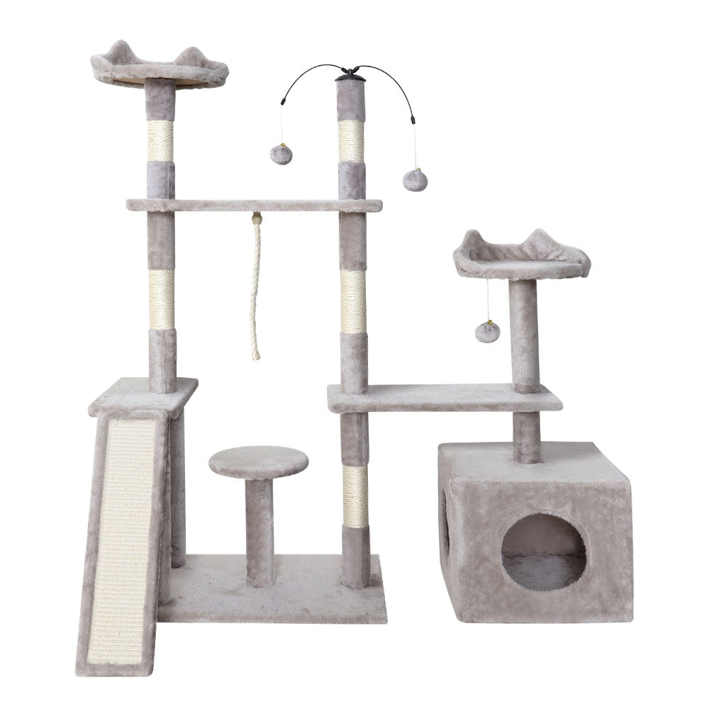 i.Pet Cat Tree 135cm Tower Scratching Post Scratcher Wood Condo House Toys Grey Big Bedding Australia