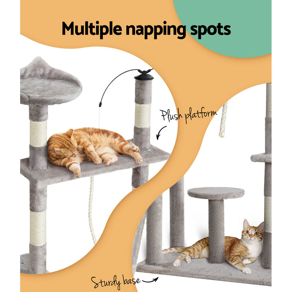 i.Pet Cat Tree 135cm Tower Scratching Post Scratcher Wood Condo House Toys Grey Big Bedding Australia