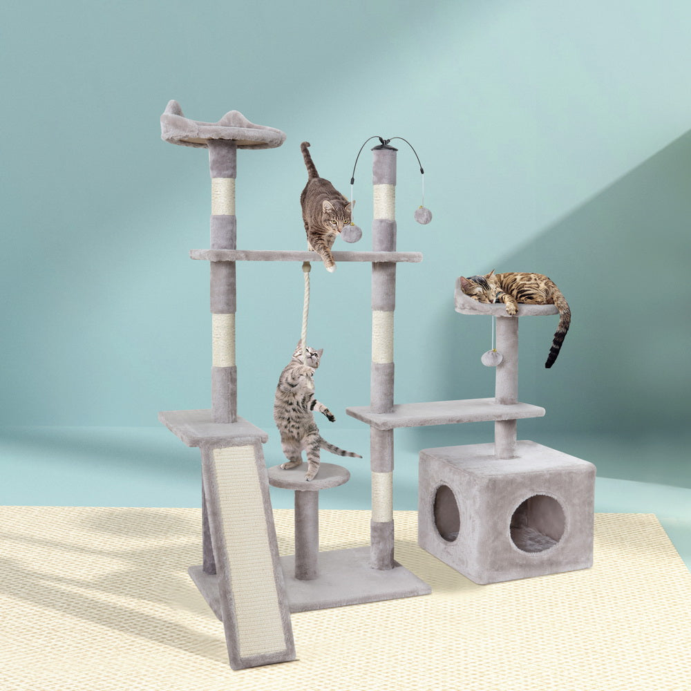 i.Pet Cat Tree 135cm Tower Scratching Post Scratcher Wood Condo House Toys Grey Big Bedding Australia