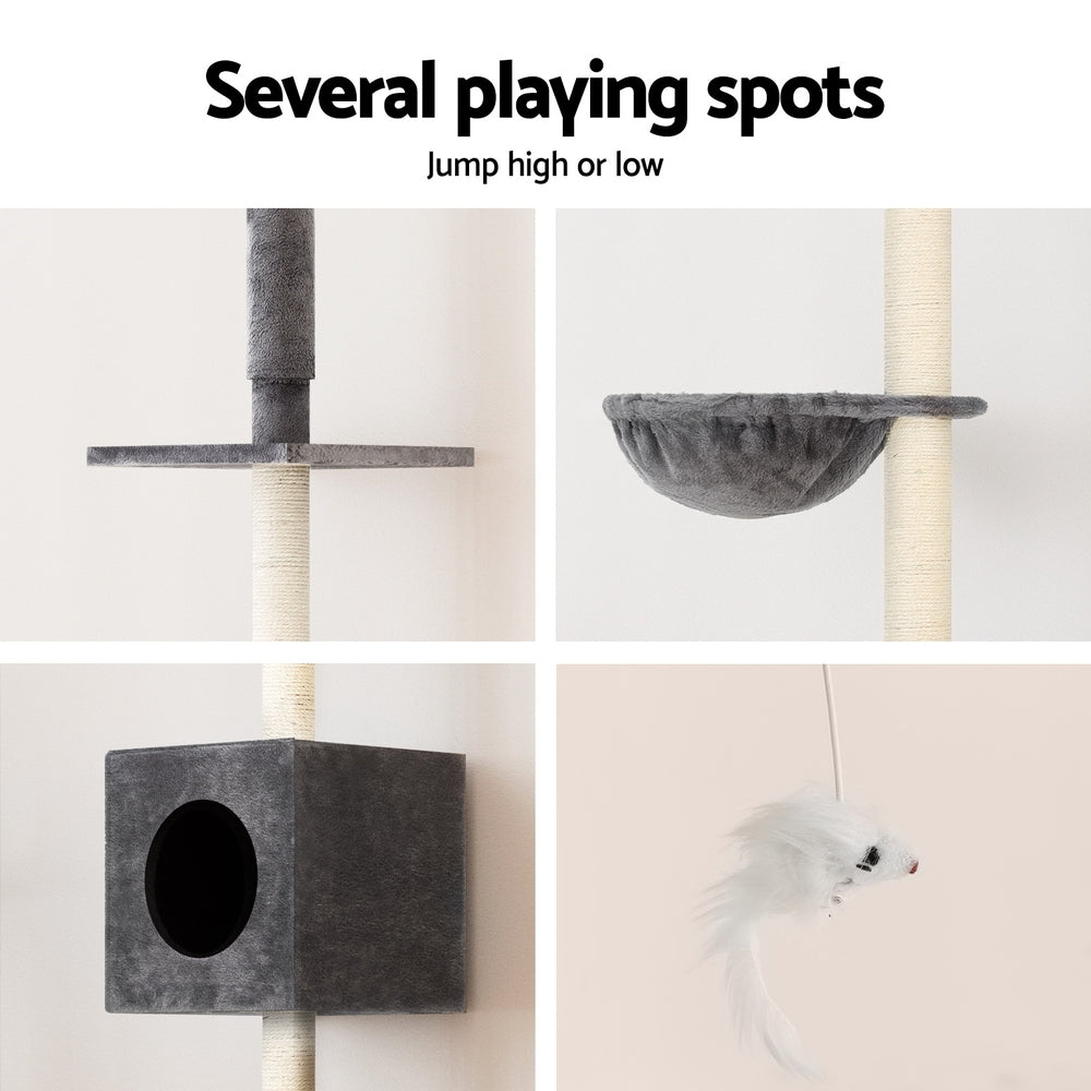 i.Pet Cat Tree 260cm Tower Scratching Post Scratcher Floor to Ceiling Cats Bed Dark Grey Big Bedding Australia