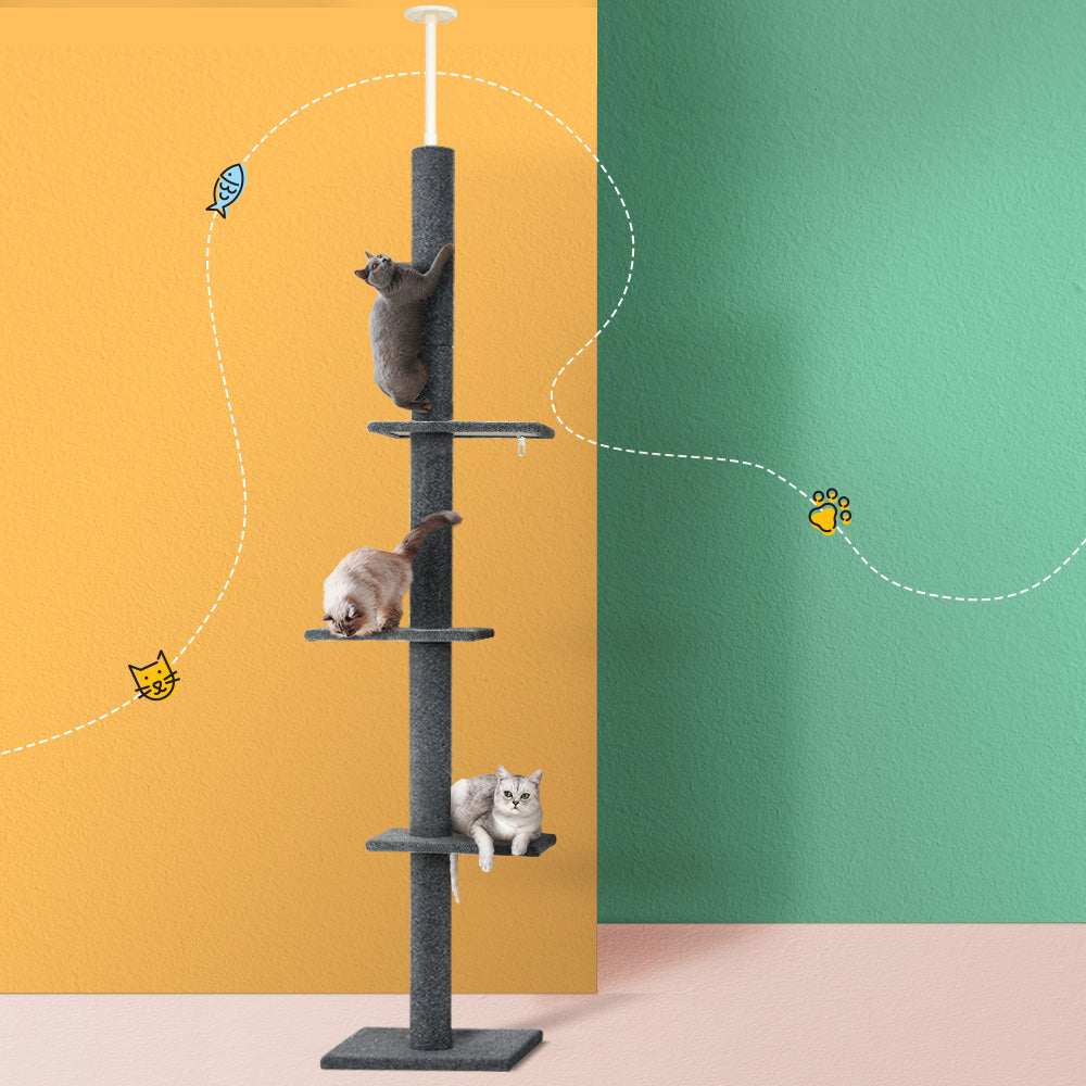 i.Pet Cat Tree 290cm Tower Scratching Post Scratcher Floor to Ceiling Cats Bed Grey Big Bedding Australia