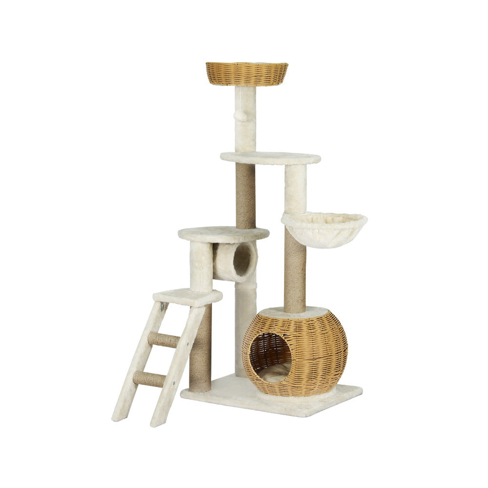 i.Pet Cat Tree 138cm Tower Scratching Post Scratcher Wood Bed Condo House Rattan Ladder Big Bedding Australia
