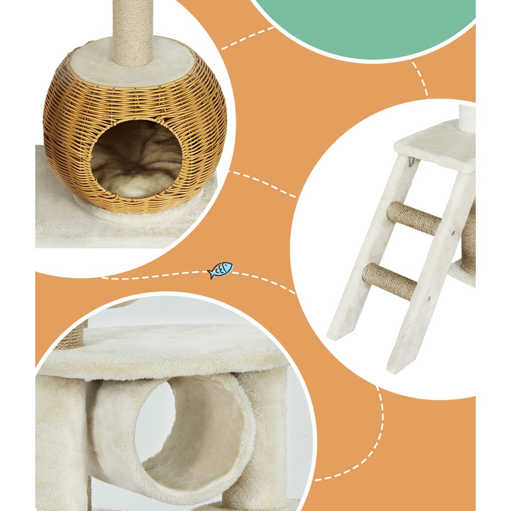 i.Pet Cat Tree 138cm Tower Scratching Post Scratcher Wood Bed Condo House Rattan Ladder Big Bedding Australia