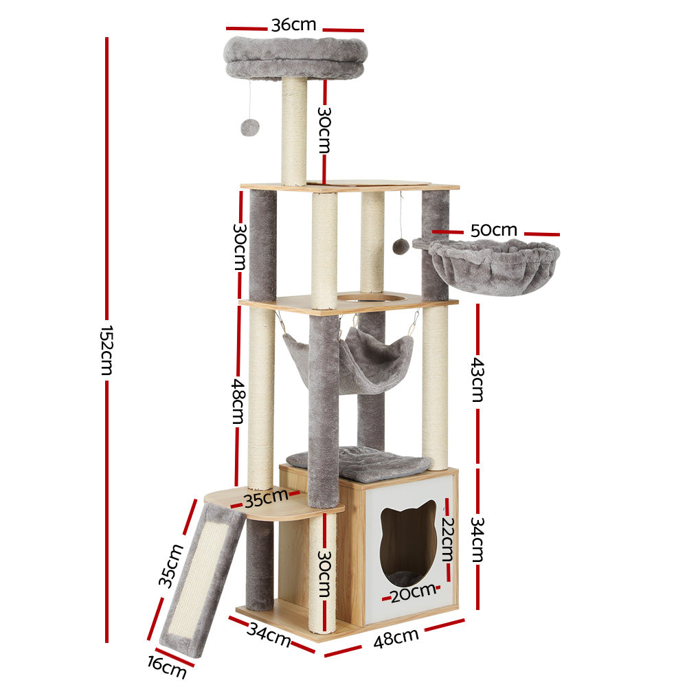 i.Pet Cat Tree 152cm Tower Scratching Post Scratcher Wood Bed Condo Toys House Ladder Big Bedding Australia