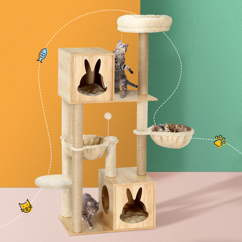 i.Pet Cat Tree 141cm Tower Scratching Post Scratcher Wood Bed Condo Toys House Ladder Big Bedding Australia