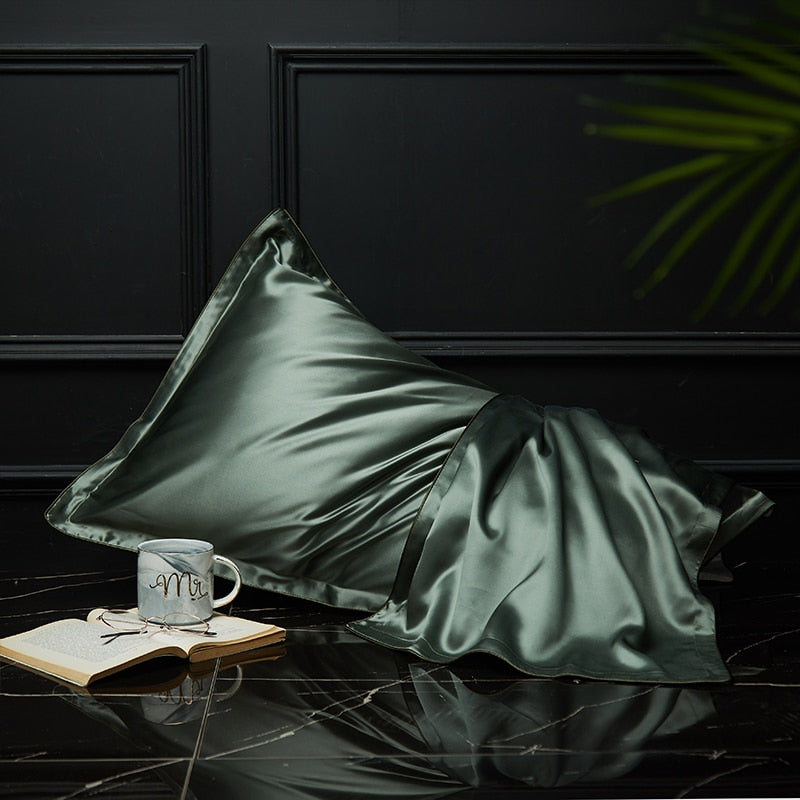Anyhouz Pillowcase 50x75cm Green Pure Real Silk For Comfortable And Relaxing Home Bed - Queen Size Pillowcase