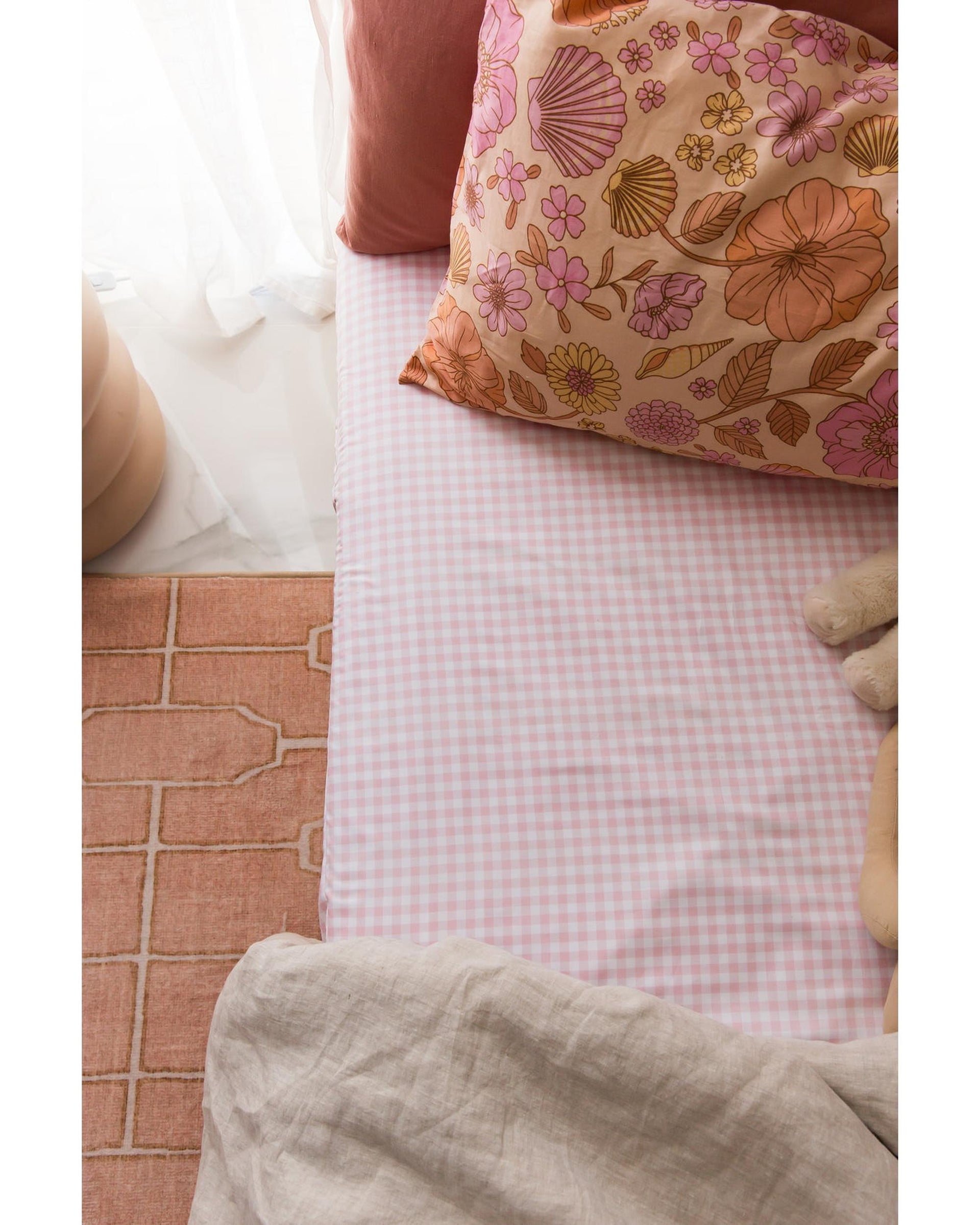 The Midnight Gang Blush Gingham Waterproof Fitted Sheet The Midnight Gang