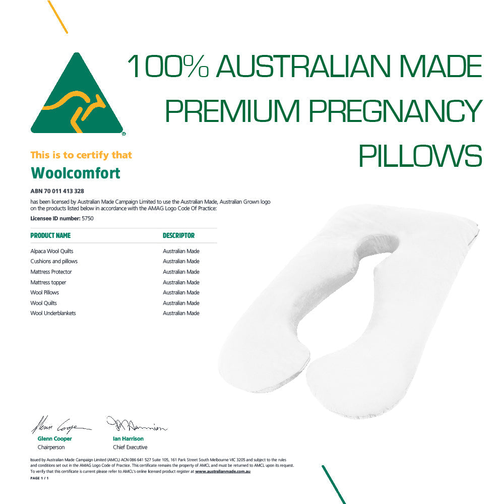 Woolcomfort Australian Made Pregnancy Maternity Pillow (Pillowcase Included)