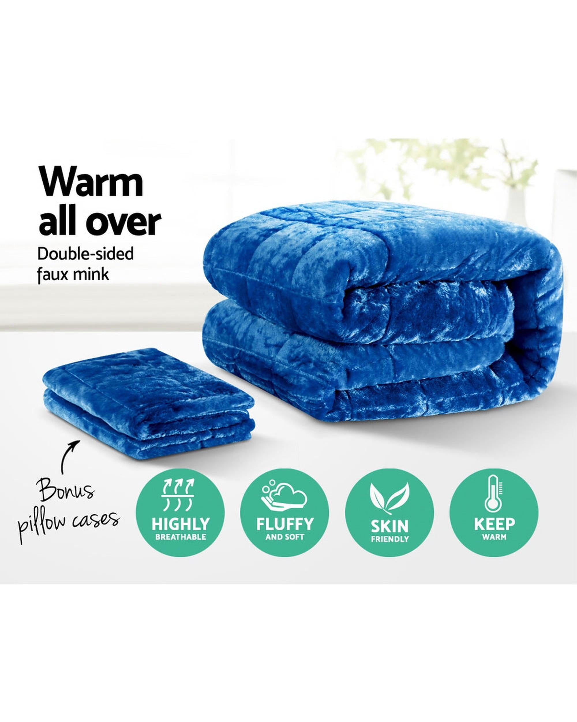 Faux Mink Quilt Comforter Winter Weight Throw Blanket Blue