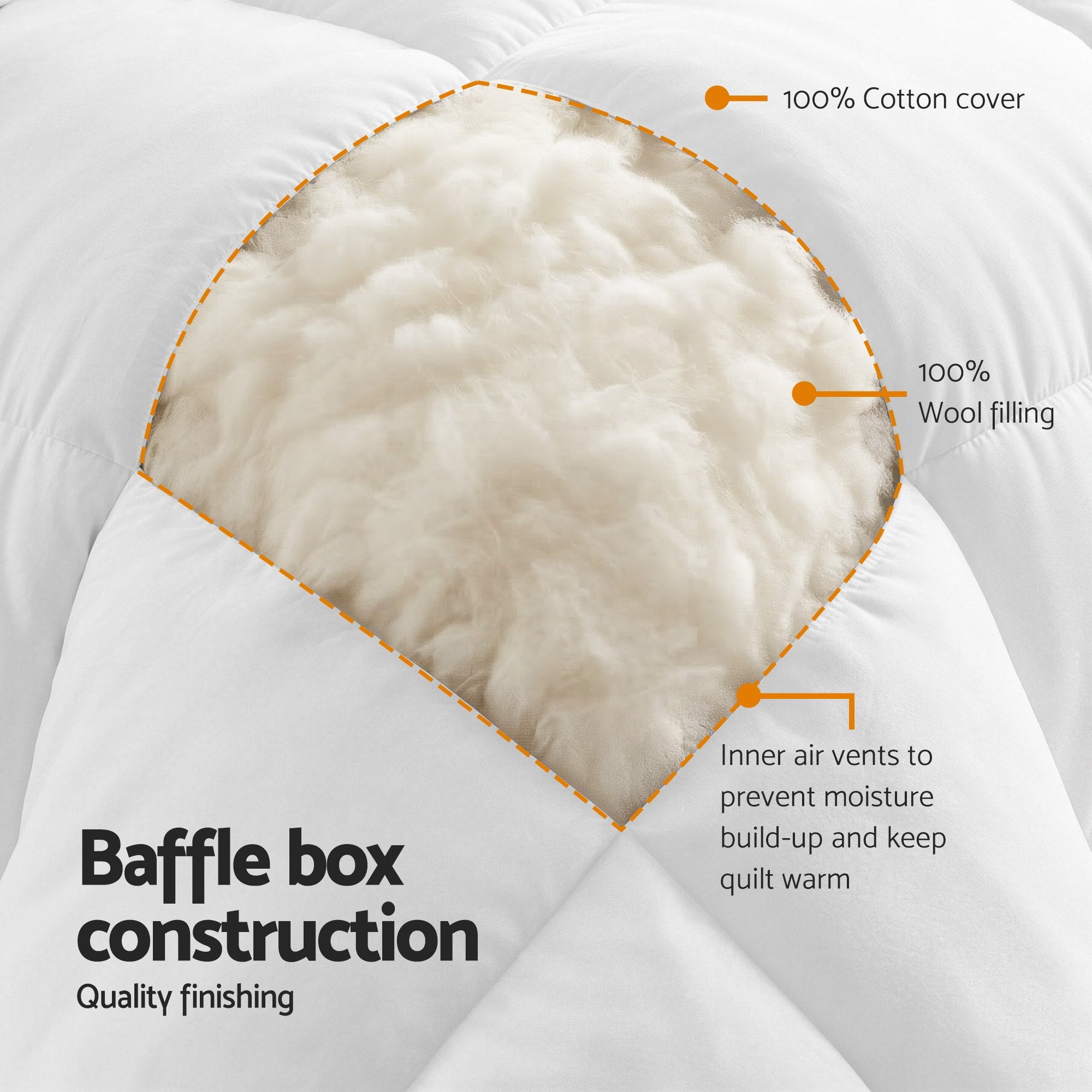Wool Quilt 800GSM Extra Thick Winter Doona Baffle Box Construction 100% Wool Filling