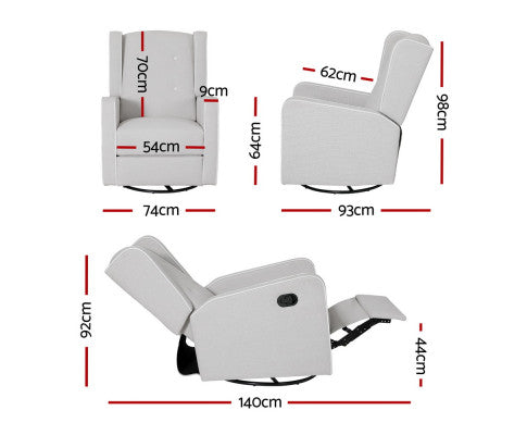 Recliner Armchair 360Â° Swivel Grey Fabric Artiss