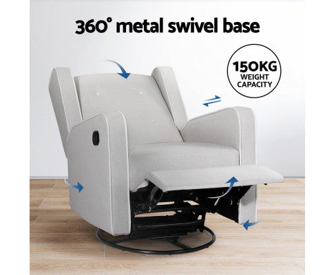 Recliner Armchair 360Â° Swivel Grey Fabric Artiss