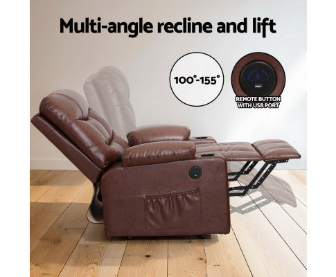 Recliner Chair Lift Assist Heated Massage Chair Leather Claude Artiss