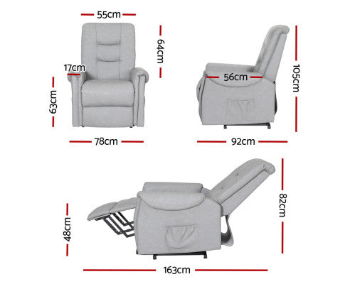 Recliner Chair Lift Assist Chair Grey Leather Artiss