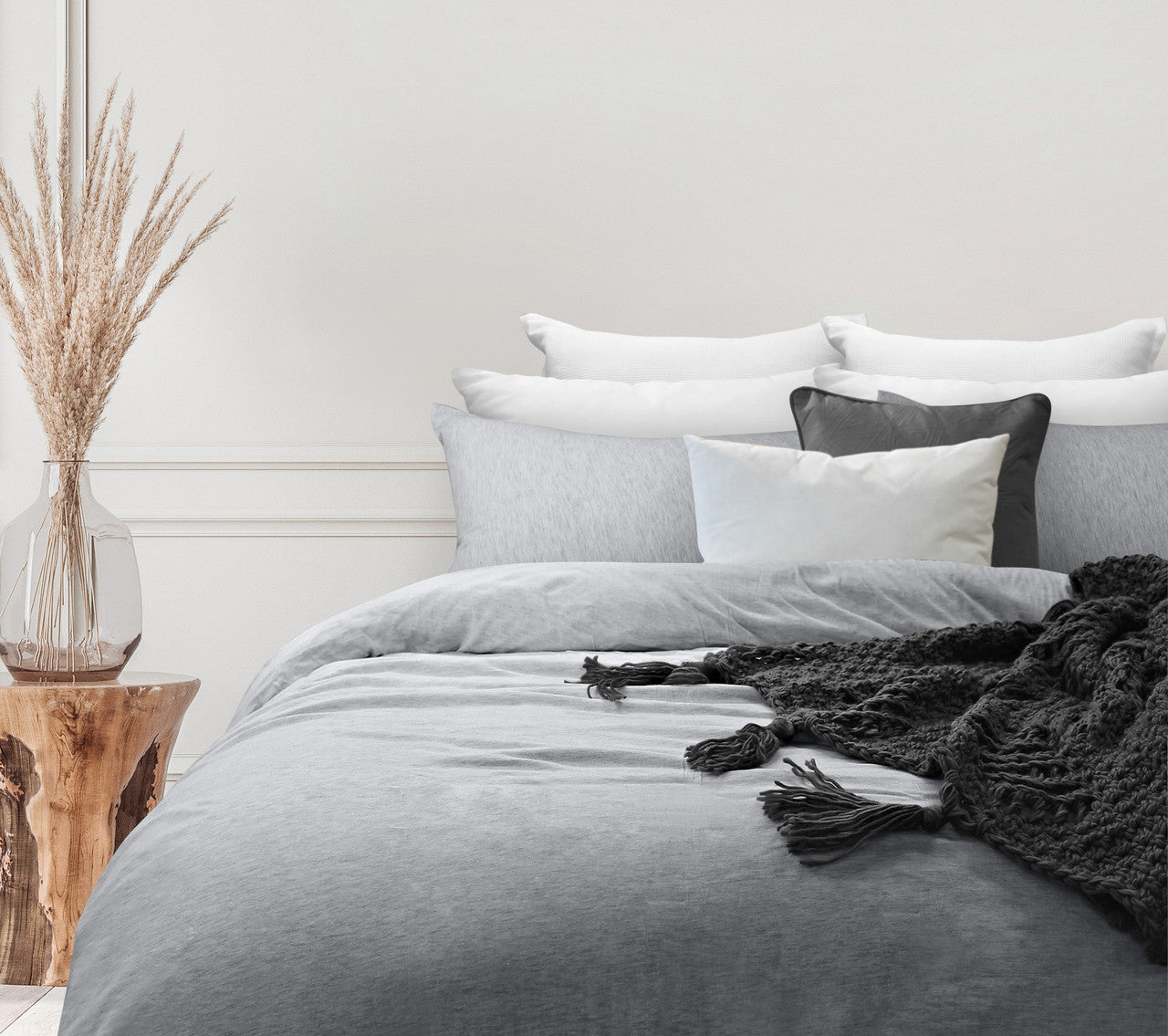 Odyssey Living Bamboo Blend Quilt Cover Set - Soft Grey Marle Bas Phillips