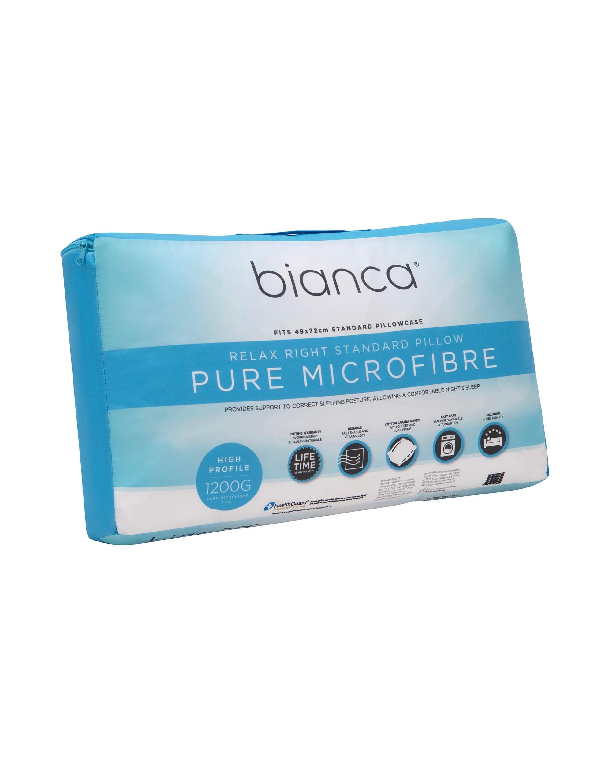 Bianca Bedding RELAX RIGHT PURE MICROFIBRE PILLOW HIGH PROFILE 1200G Bianca Bedding