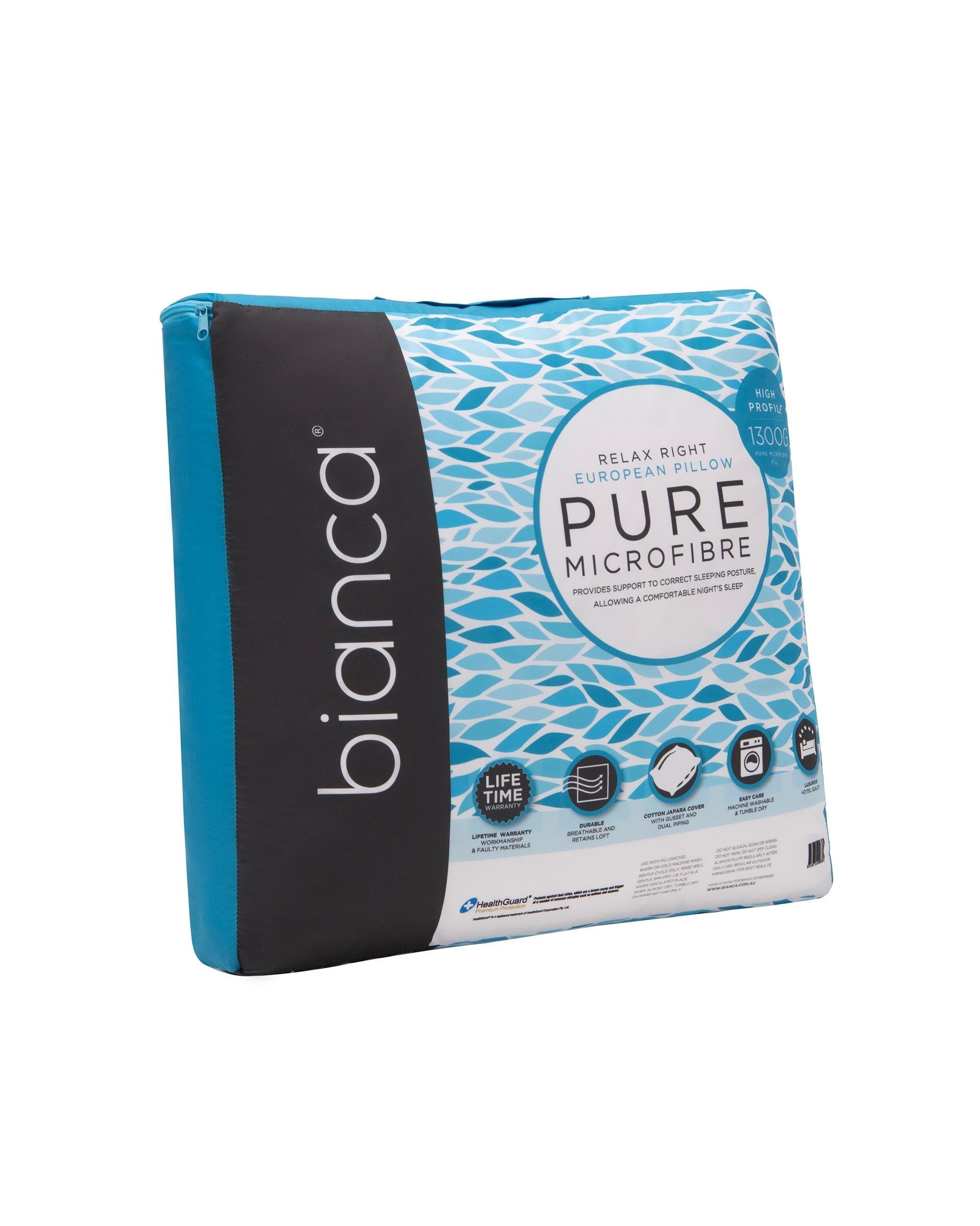 Bianca Bedding RELAX RIGHT PURE MICROFIBRE EUROPEAN PILLOW PROFILE 1300G Bianca Bedding